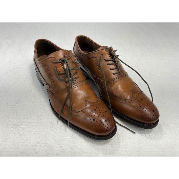 Johnston & Murphy Mens Tan Leather Wingtip Oxford Dress Shoes Size 10.5 M
